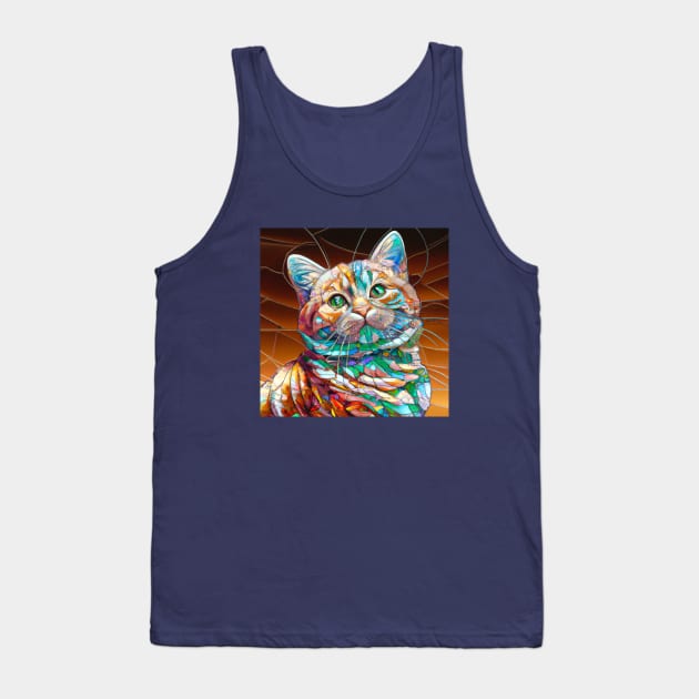 Portrait of a Cat in Tiffany Stained Glass Tank Top by Star Scrunch